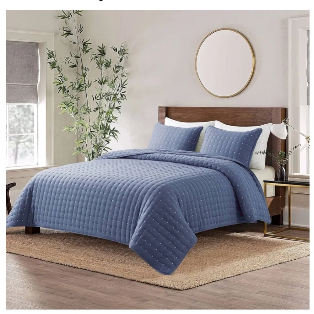 WDCOZY Blue King Size Quilt Bedding Sets with Pillow Shams